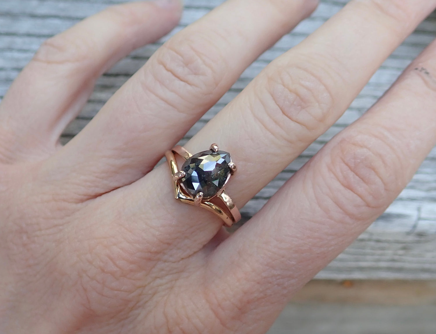 2.80ct Salt and Pepper Pear Diamond Ring - Salt and Pepper Diamond Ring- mossNstone