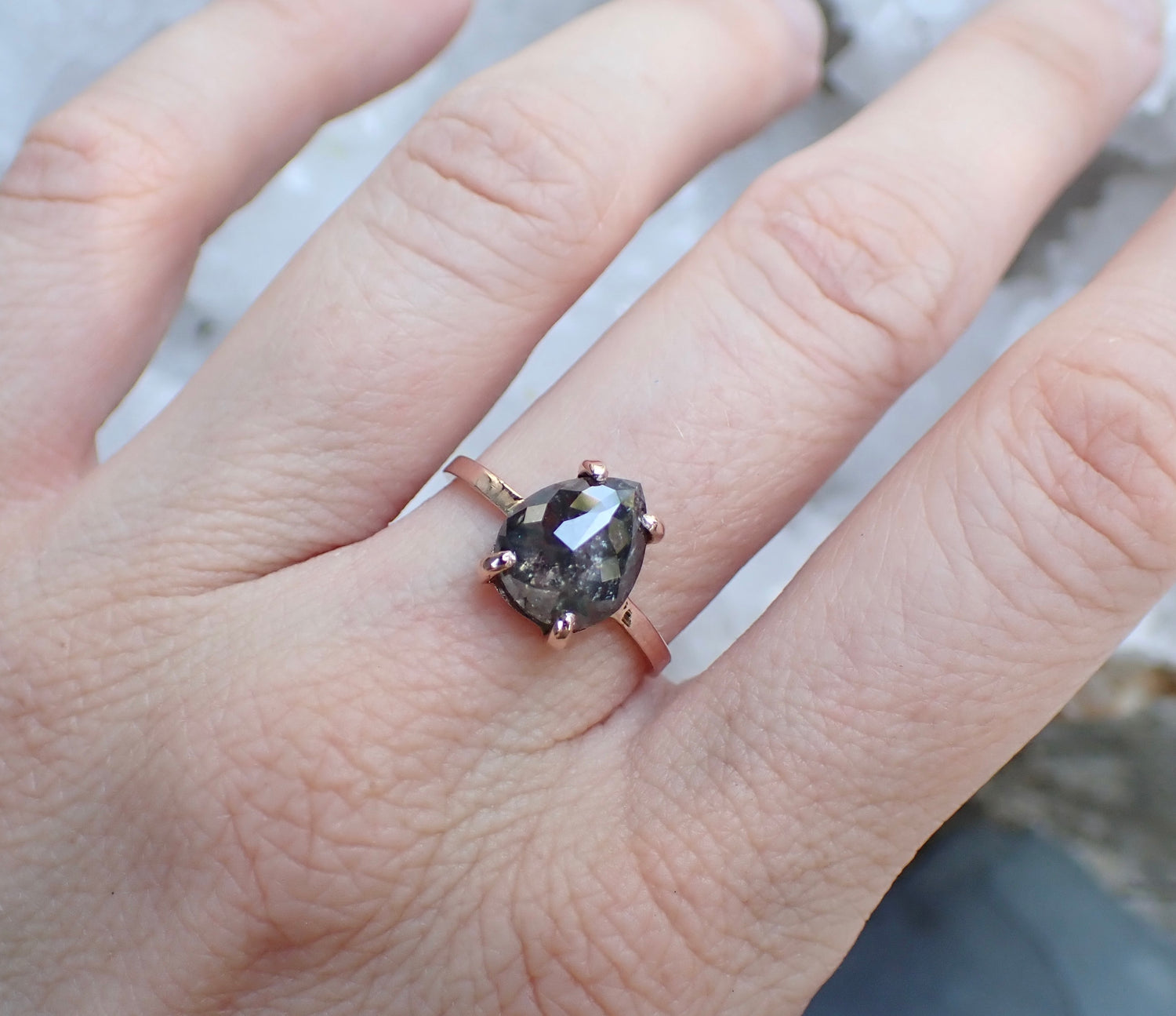 2.60 Salt and Pepper Pear Diamond Ring - Salt and Pepper Diamond Ring- mossNstone