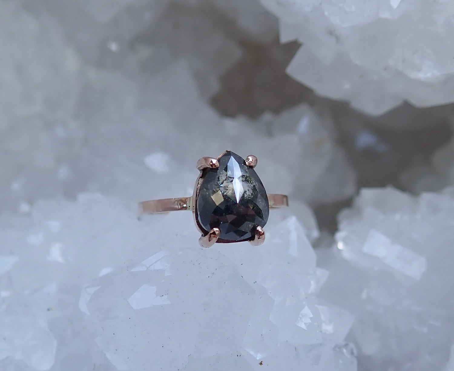 2.80ct Salt and Pepper Pear Diamond Ring - Salt and Pepper Diamond Ring- mossNstone