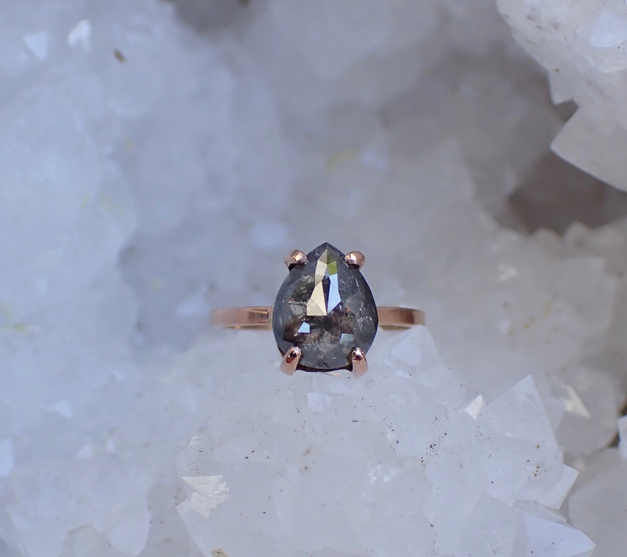 2.60 Salt and Pepper Pear Diamond Ring - Salt and Pepper Diamond Ring- mossNstone