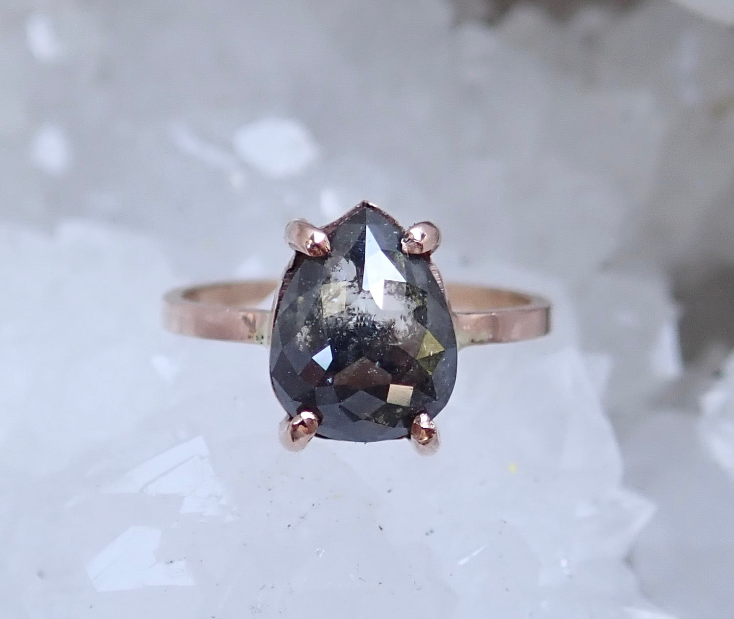 2.80ct Salt and Pepper Pear Diamond Ring - Salt and Pepper Diamond Ring- mossNstone