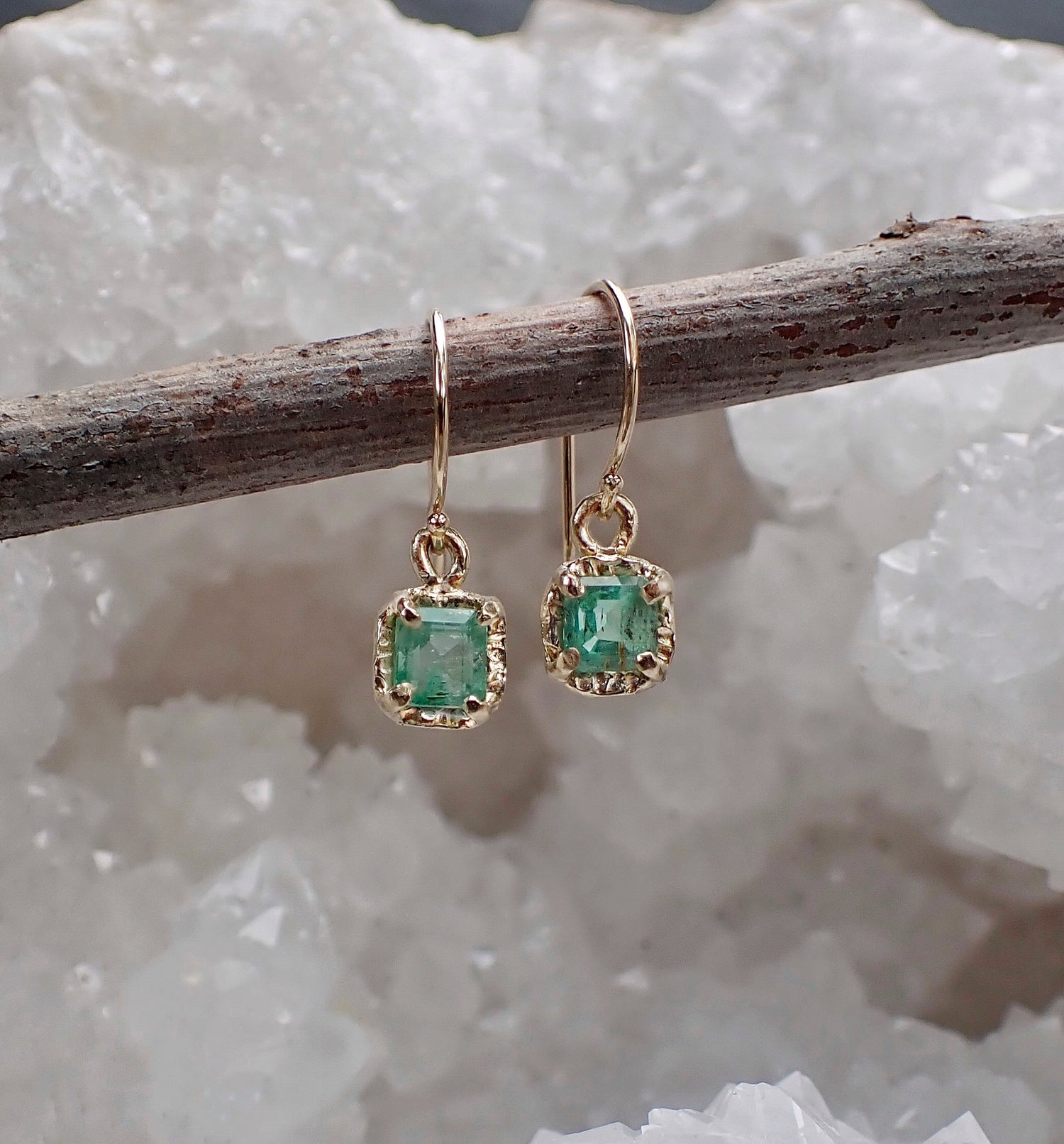 Natural Emerald Earrings - Salt and Pepper Diamond Ring- mossNstone
