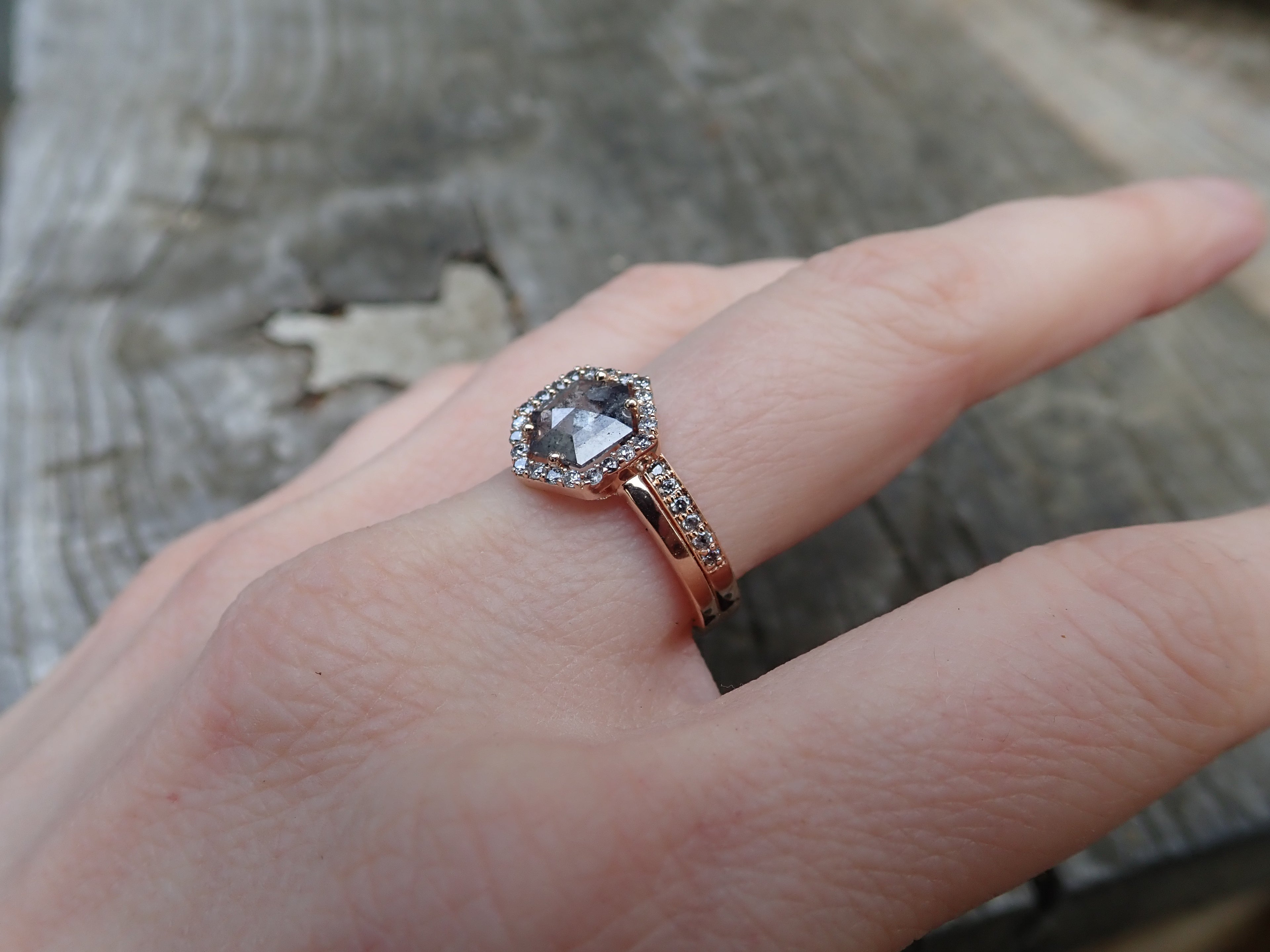 Salt and Pepper Pavé, Half Eternity Band - Salt and Pepper Diamond Ring- mossNstone