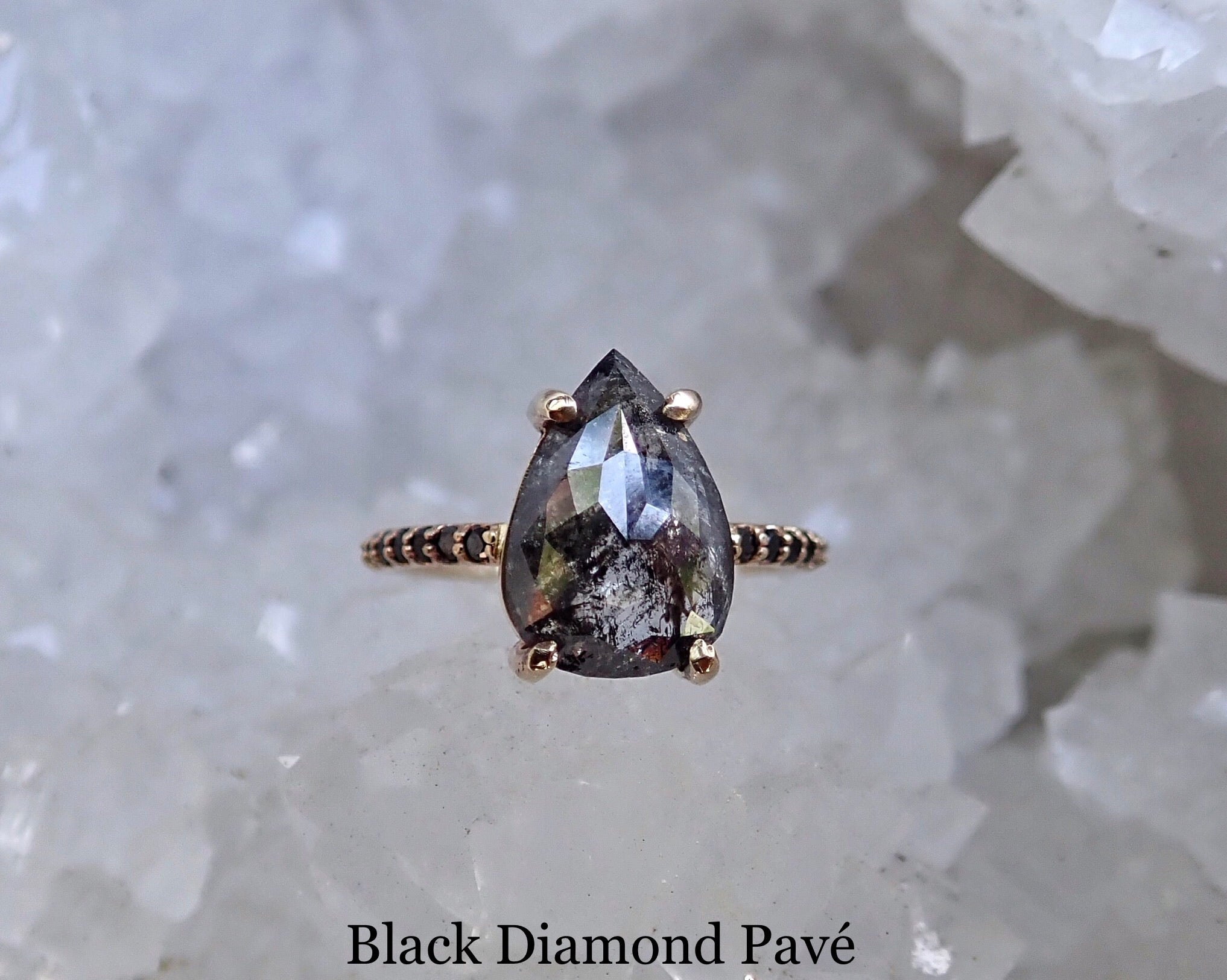 Custom: Pear Salt and Pepper Diamond Ring mossNstone