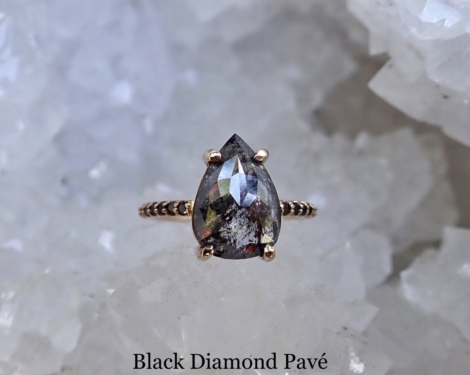 Custom: Pear Salt and Pepper Diamond Ring mossNstone