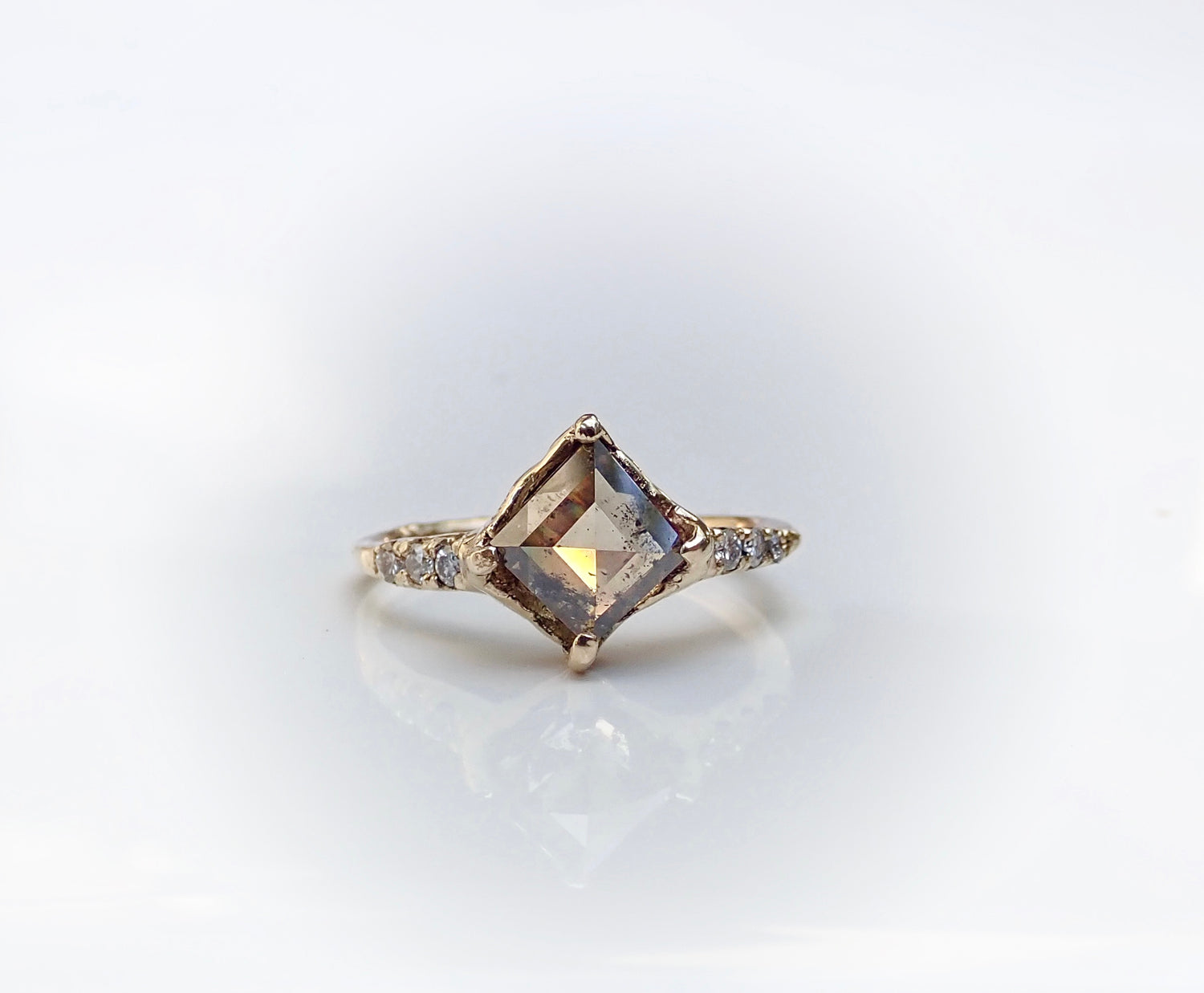 Salt and Pepper, Geometric Kite Diamond ring set, 14k Yellow Gold - Salt and Pepper Diamond Ring- mossNstone