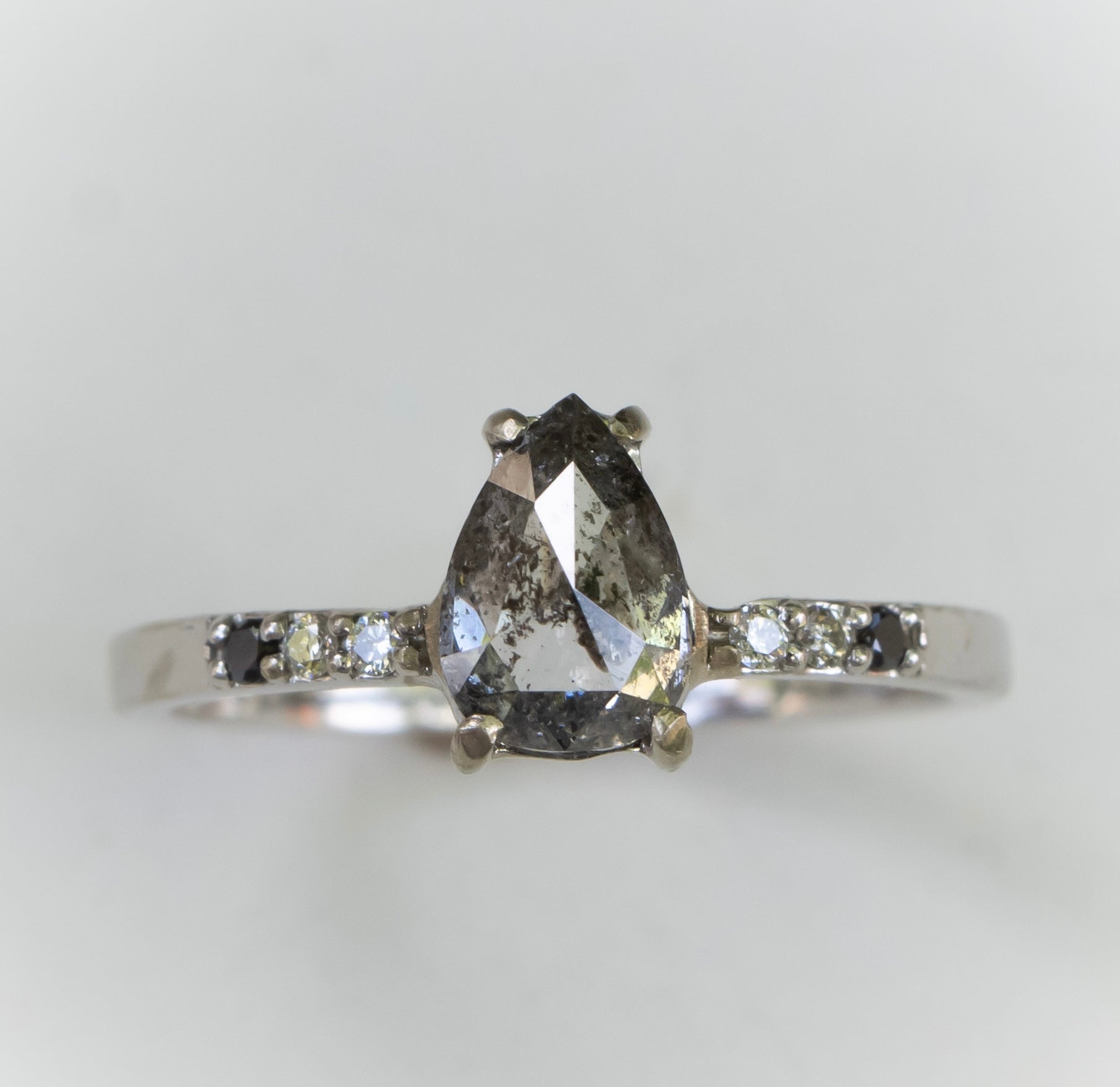 Salt and Pepper Ombre Accent Diamond Ring 14k White Gold - Salt and Pepper Diamond Ring- mossNstone