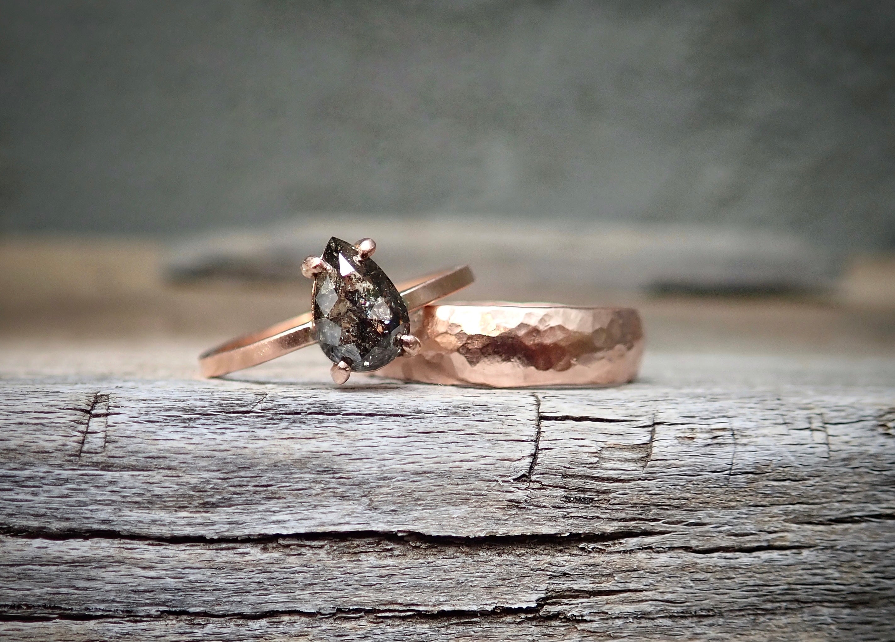 Custom: Pear Salt and Pepper Diamond Ring mossNstone