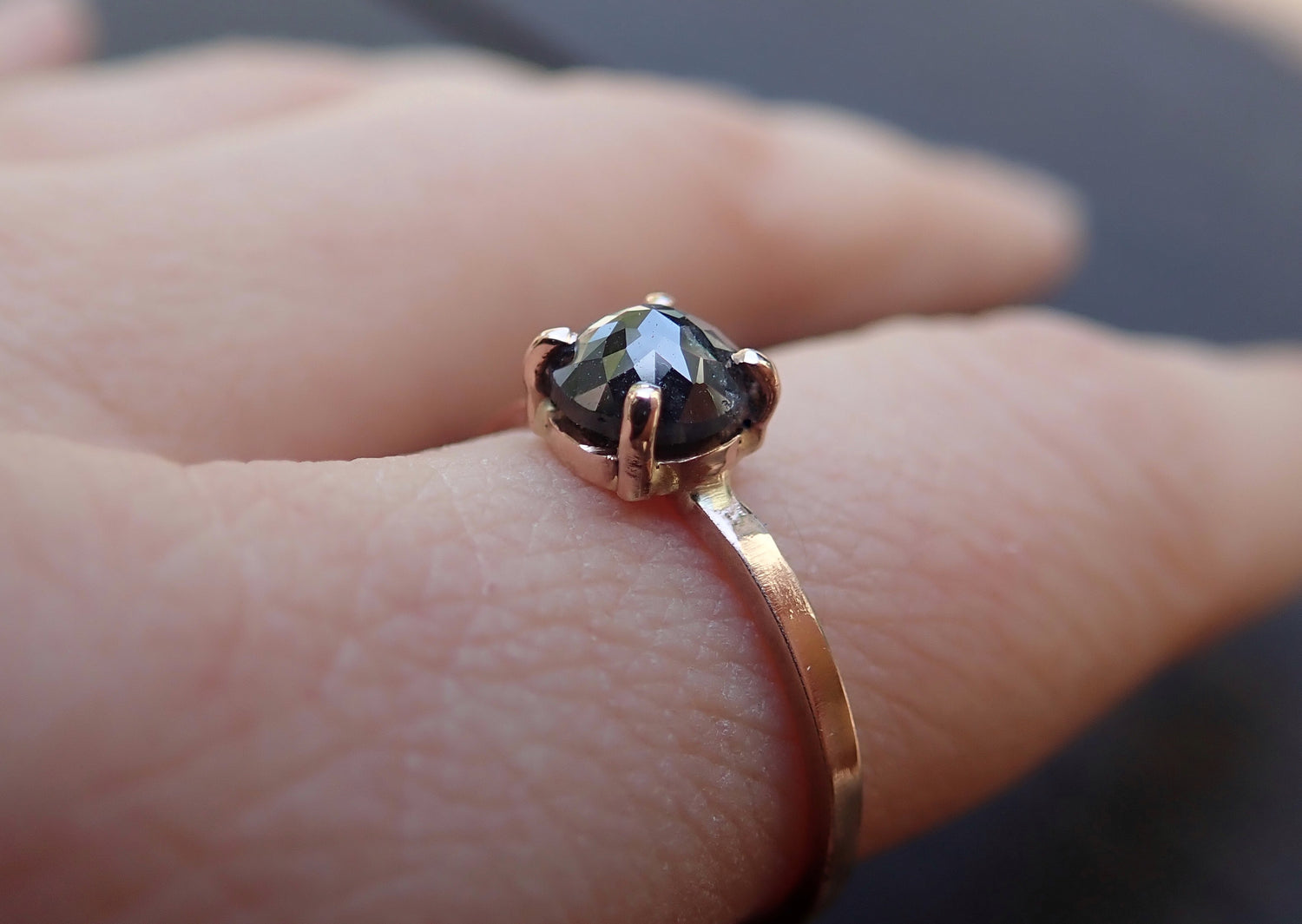 Custom: Round Rose Cut Salt and Pepper Diamond Ring mossNstone