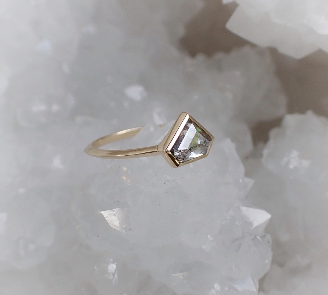 Shield Cut Salt and Pepper Diamond Ring - Salt and Pepper Diamond Ring- mossNstone