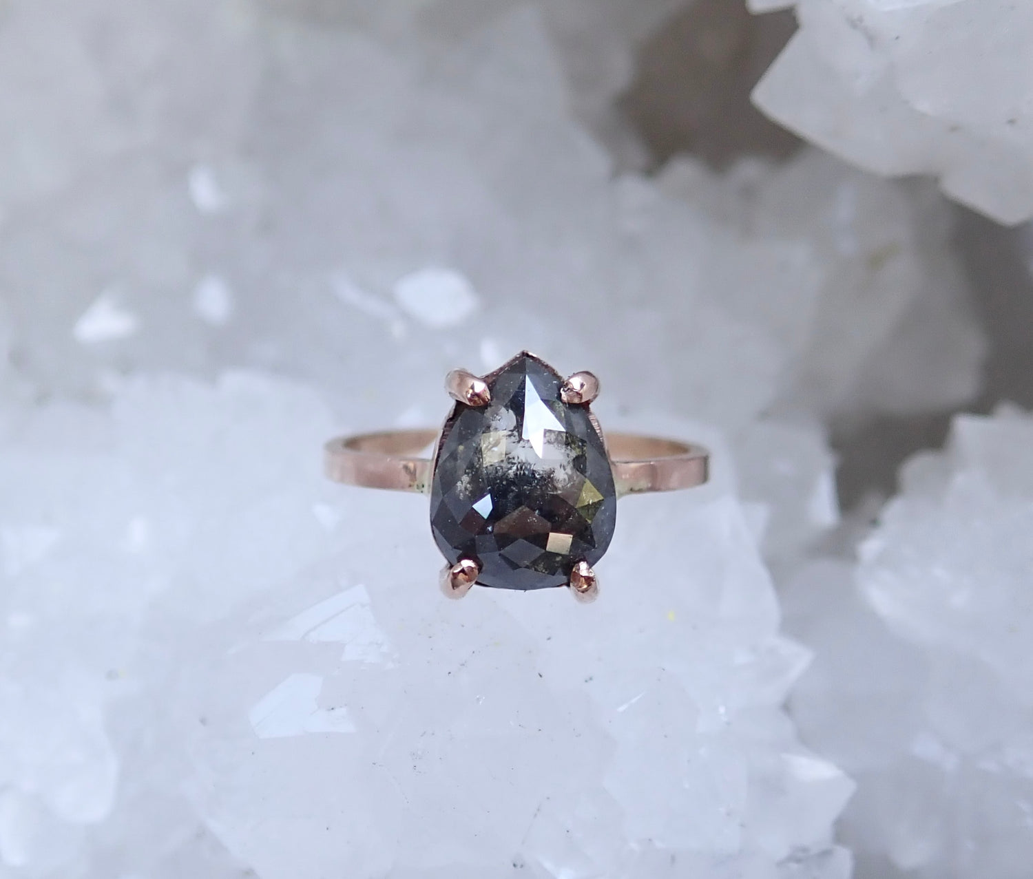 2.80ct Salt and Pepper Pear Diamond Ring - Salt and Pepper Diamond Ring- mossNstone