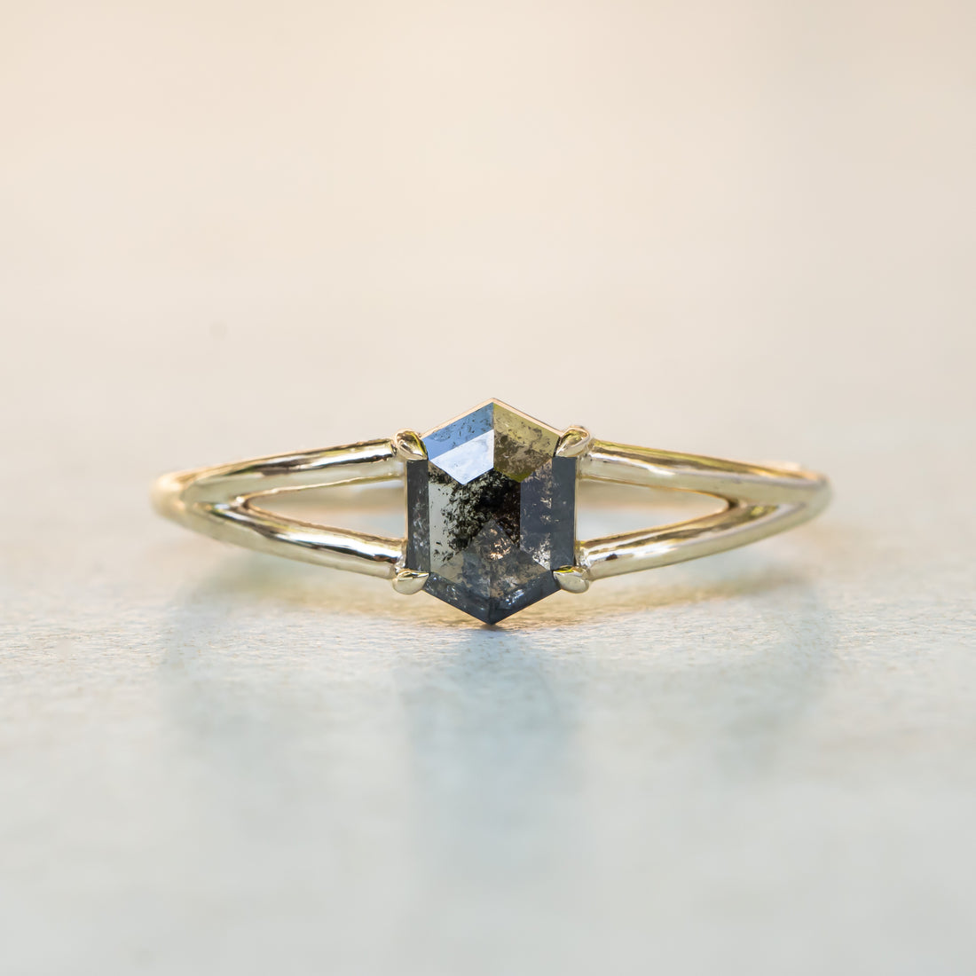 Salt and Pepper Hexagon Diamond Ring