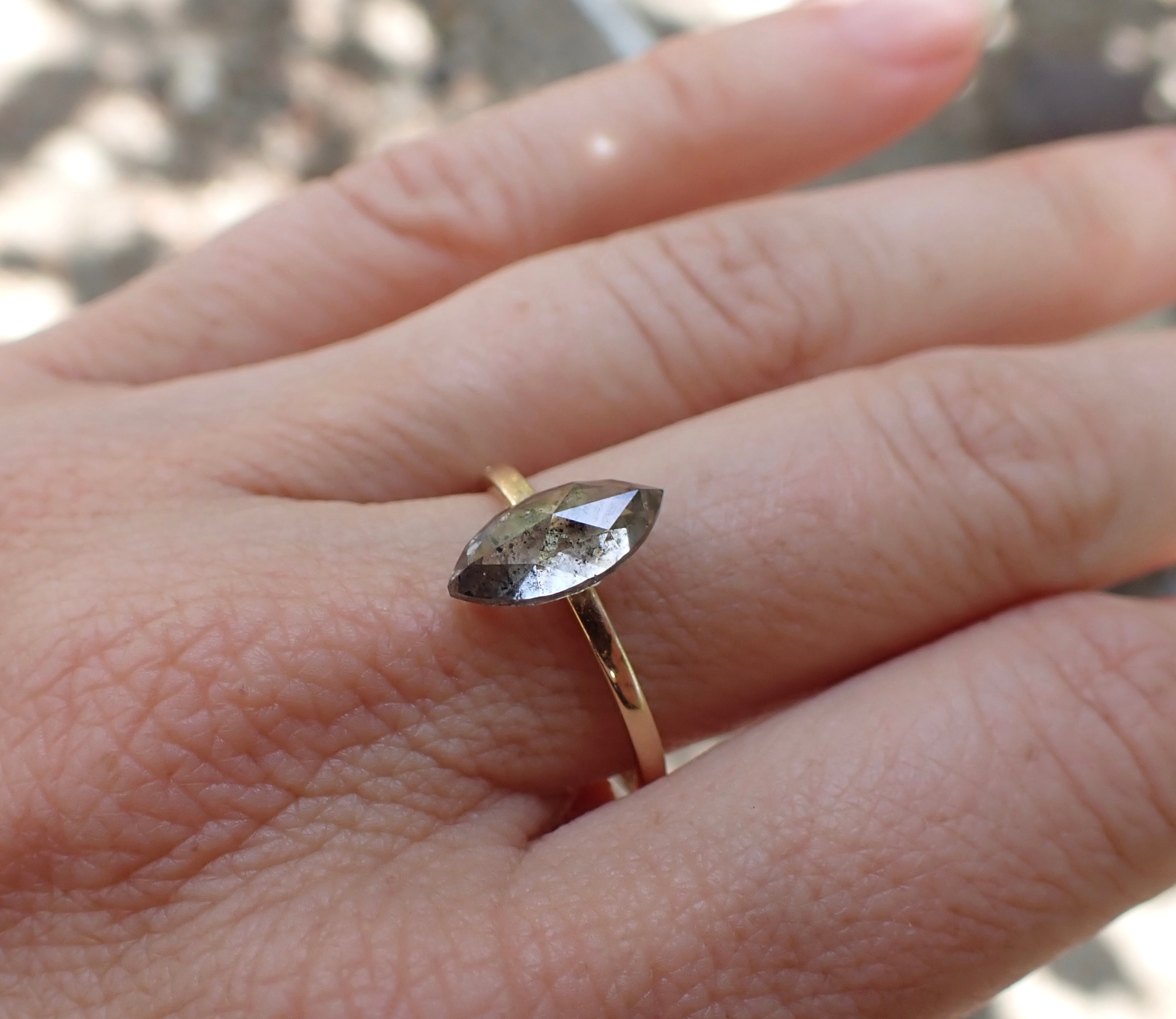 1.87ct Salt and Pepper Marquis Diamond Ring with Pave Band