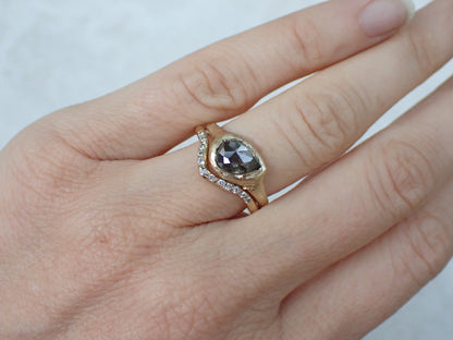 Slanted Pear, Salt and Pepper Signent Style Diamond Engagement Ring in Raw Gold