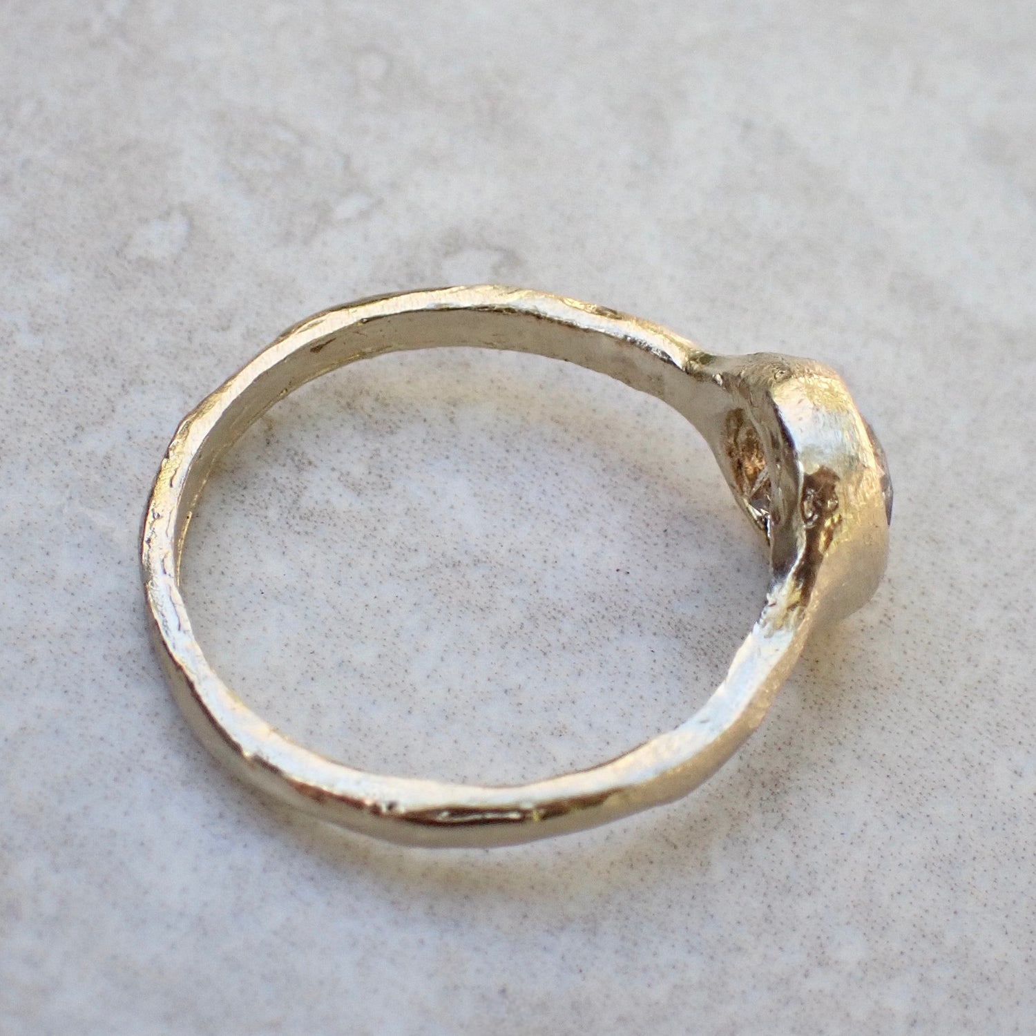 Salt and Pepper Brilliant Cut Diamond, Signet Ring, Hand Carved Rustic Bezel Setting