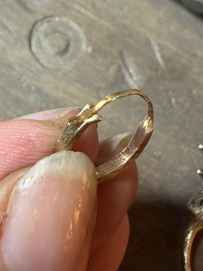Custom 14k hammered huggie hoops, with Black Diamond Accents