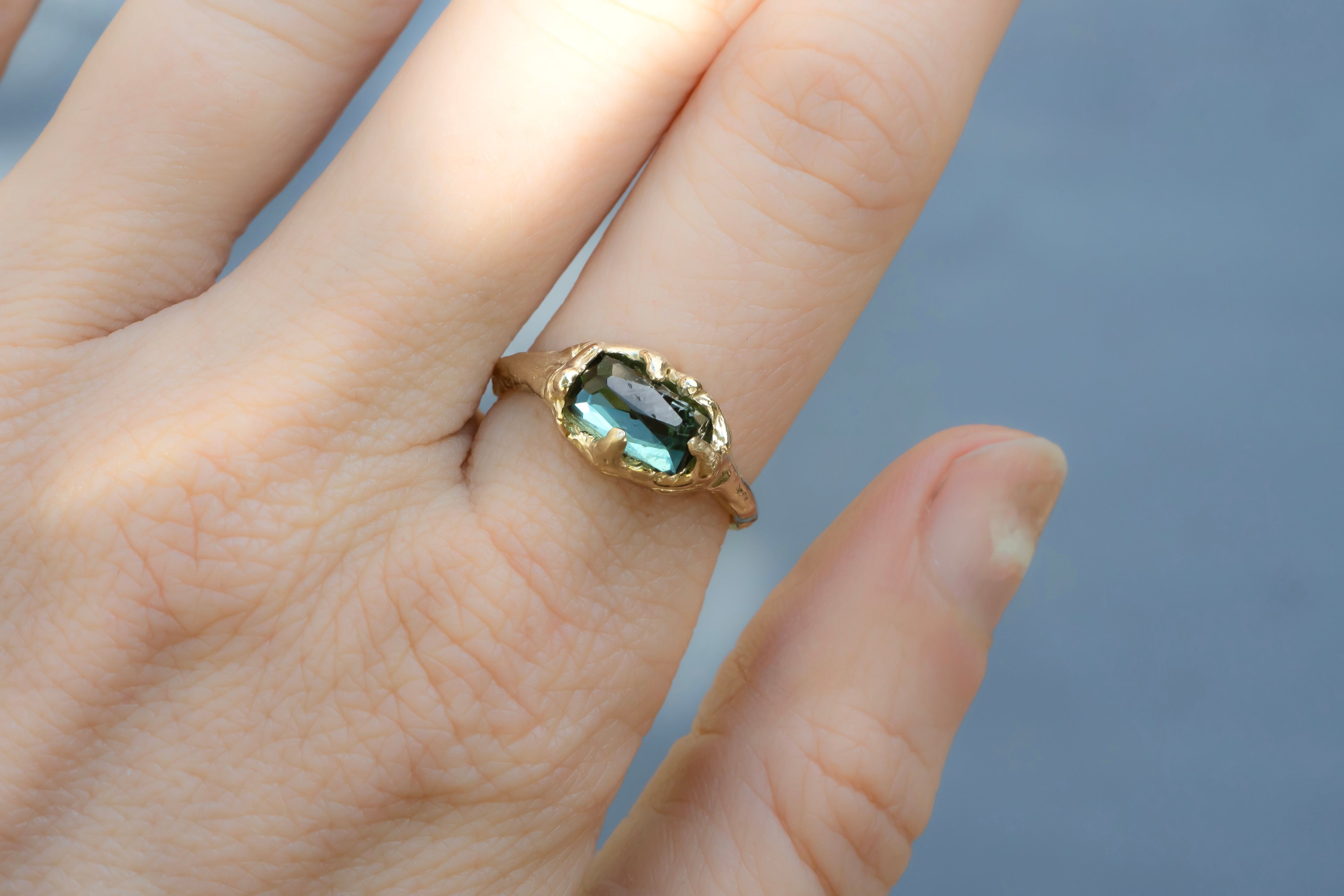 Mermaid Green Tourmaline Ring in 14k Gold Setting - mossNstone