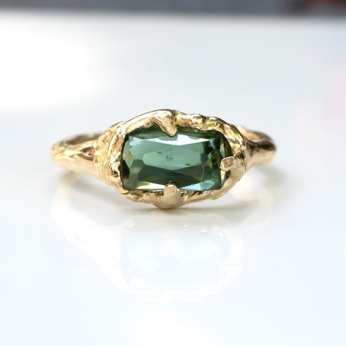 Mermaid Green Tourmaline Ring in 14k Gold Setting - mossNstone