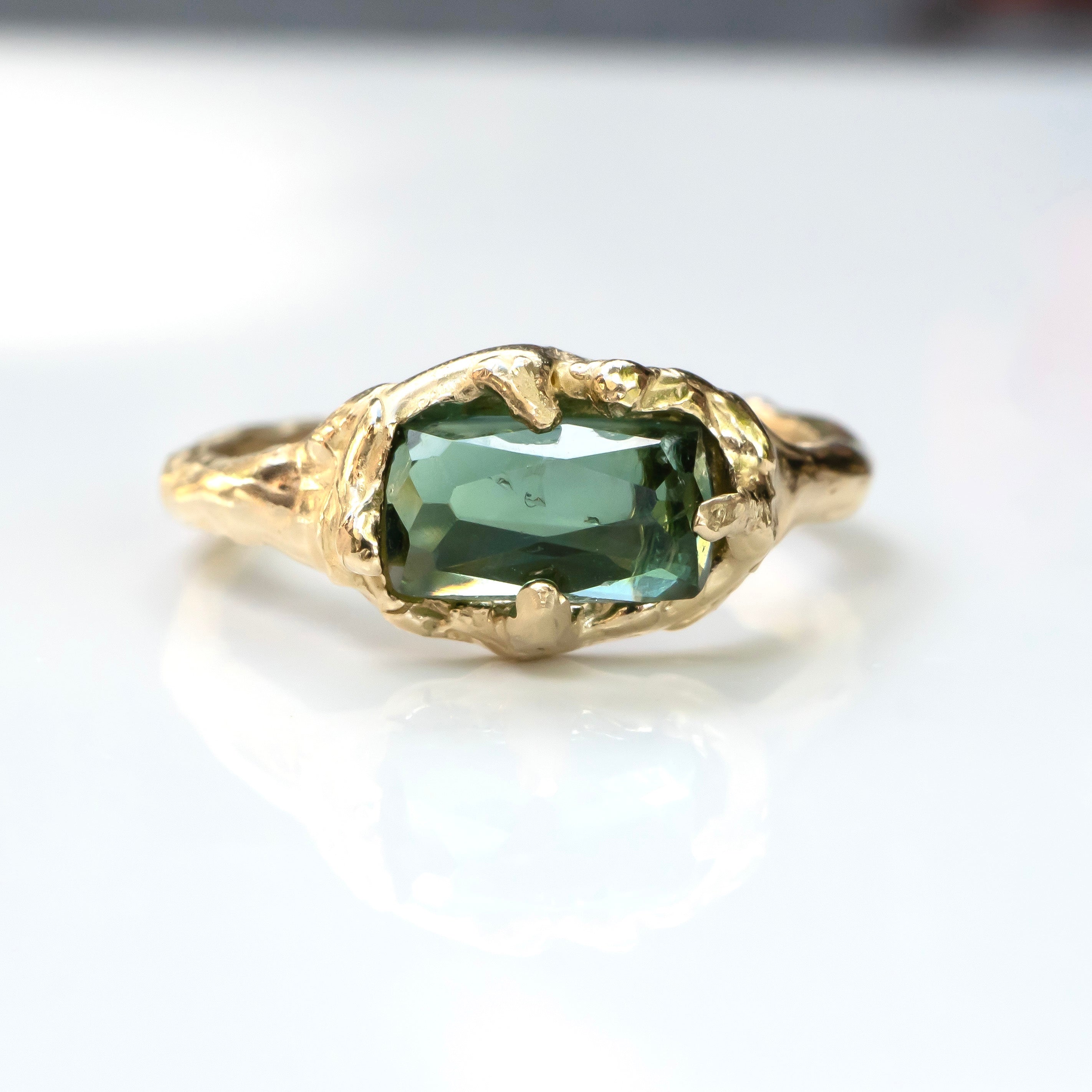 Mermaid Green Tourmaline Ring in 14k Gold Setting - mossNstone