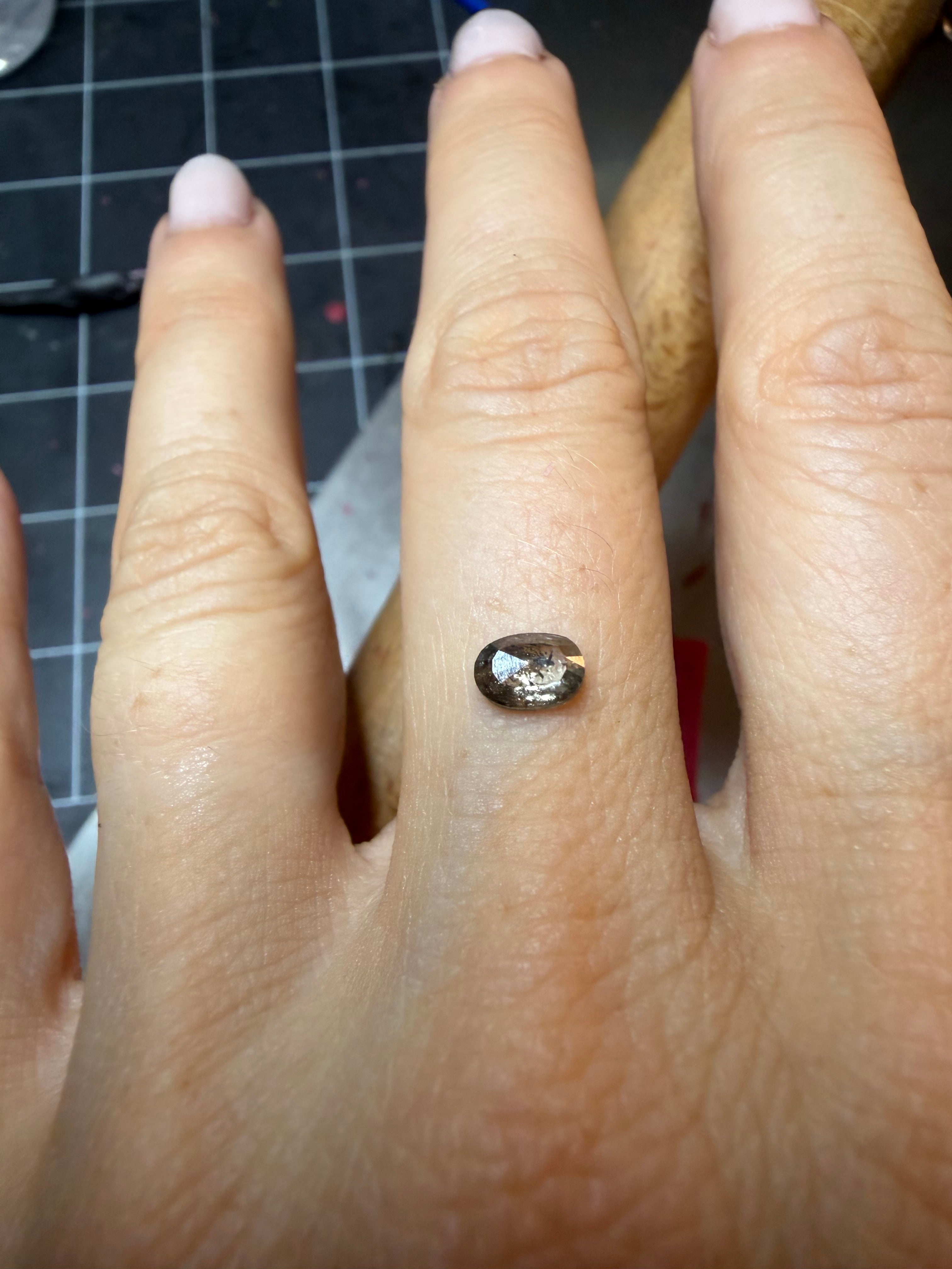 Custom Oval Salt and Pepper Diamond Ring / Molten Sterling