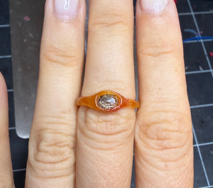Custom Oval Salt and Pepper Diamond Ring / Molten Sterling