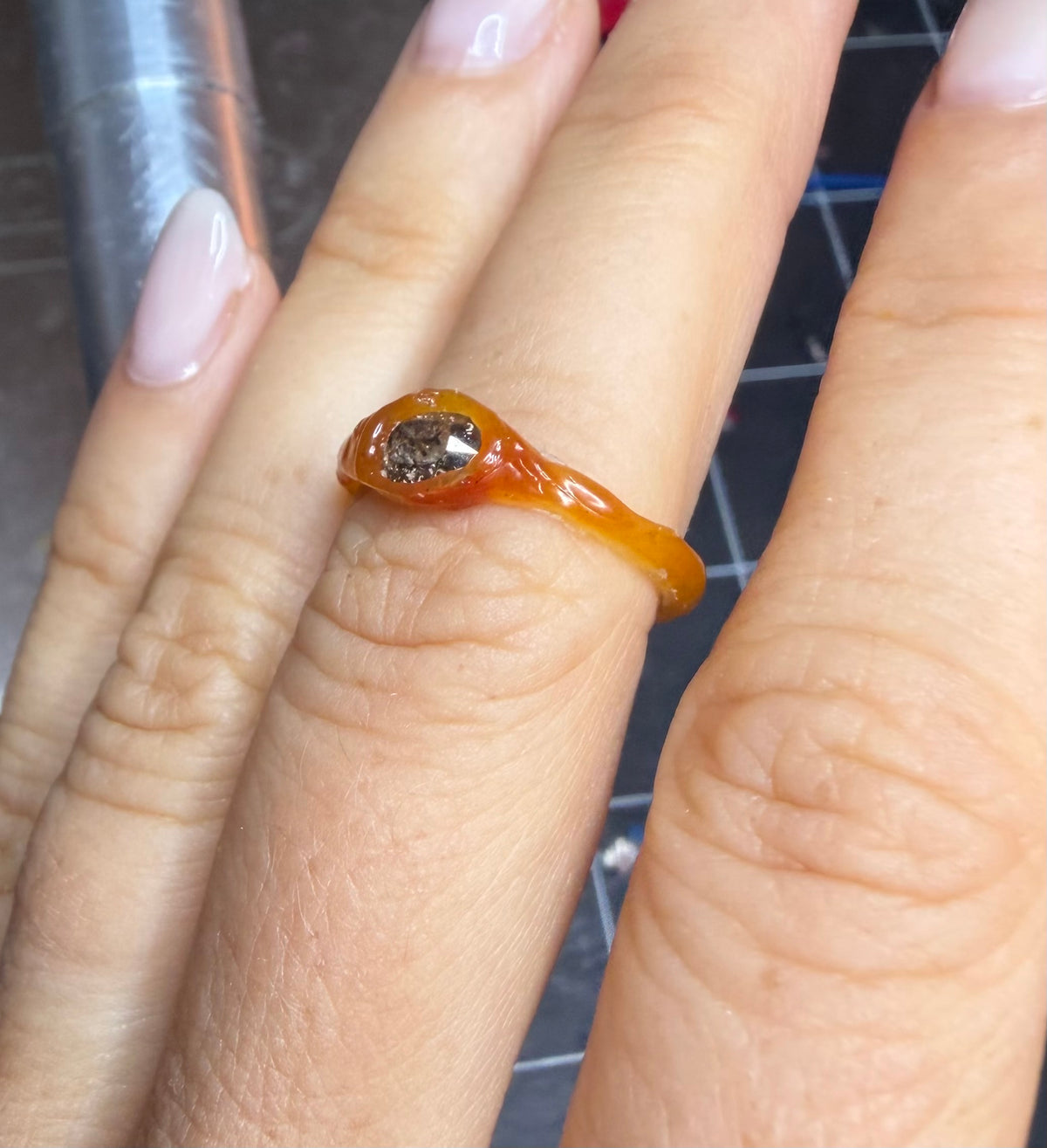 Custom Oval Salt and Pepper Diamond Ring / Molten Sterling