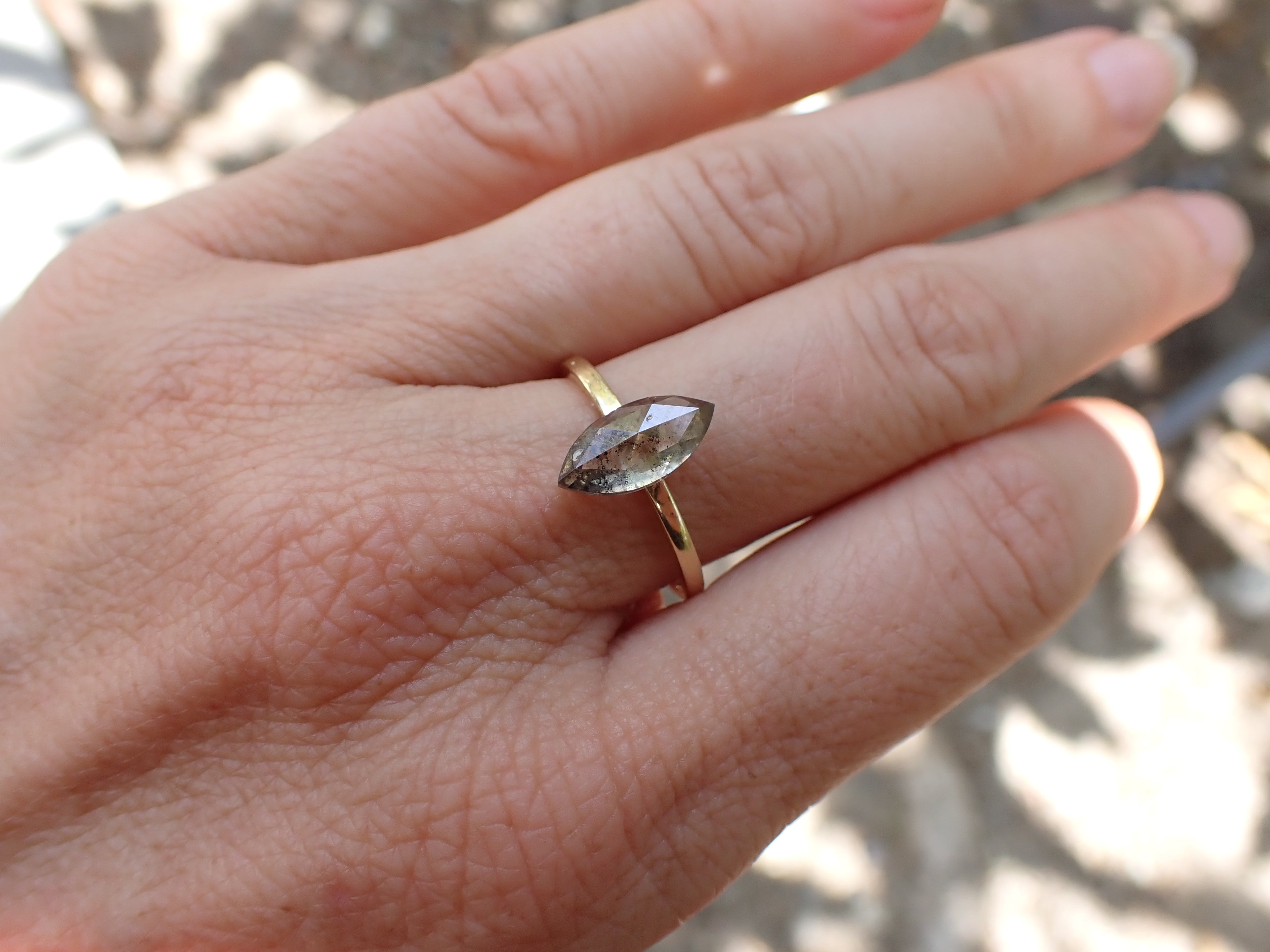 1.87ct Salt and Pepper Marquis Diamond Ring with Pave Band