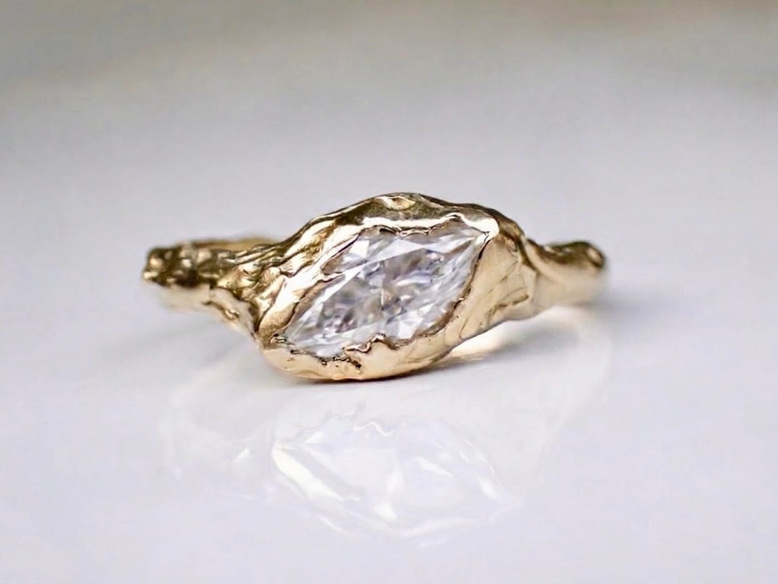 LYRA • Slanted Marquis, Molten Gold Diamond Engagement Ring