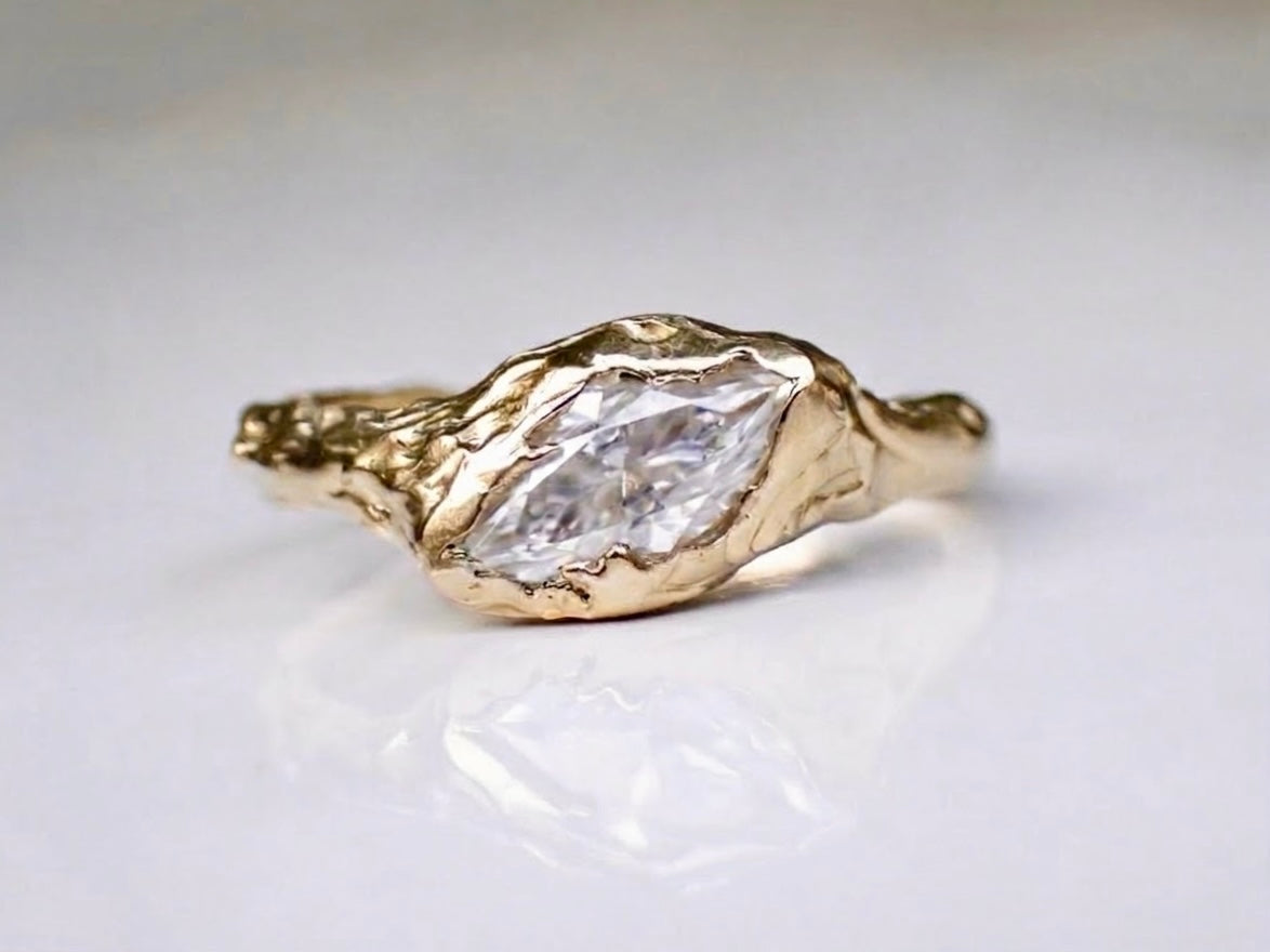 LYRA • Slanted Marquis, Molten Gold Diamond Engagement Ring