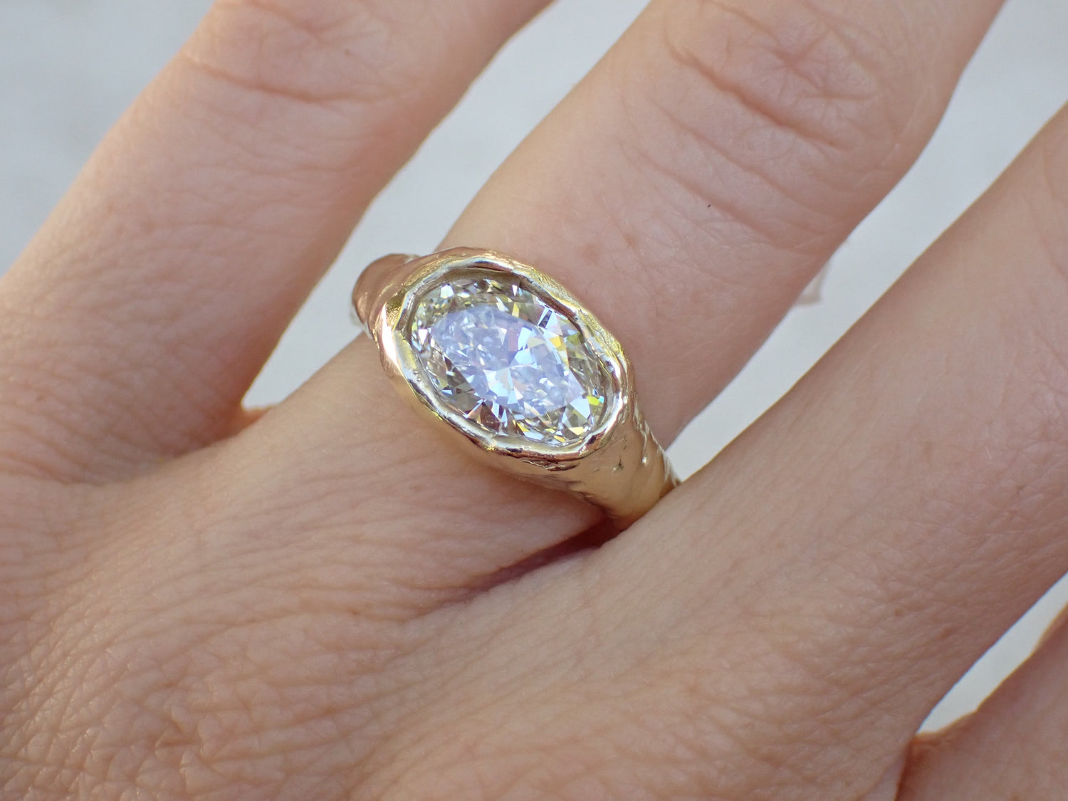 Custom Molten Gold IGI Oval Diamond Ring for Kevin