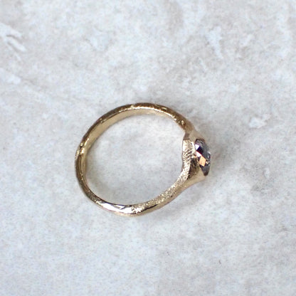 Salt and Pepper Pear Diamond, Signet Ring, Hand Carved Rustic Bezel Setting