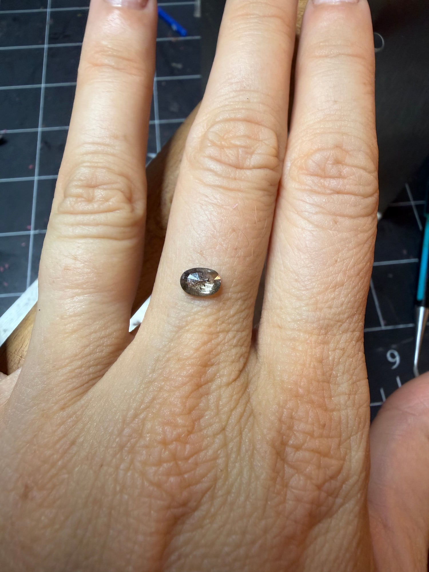 Custom Oval Salt and Pepper Diamond Ring / Molten Sterling