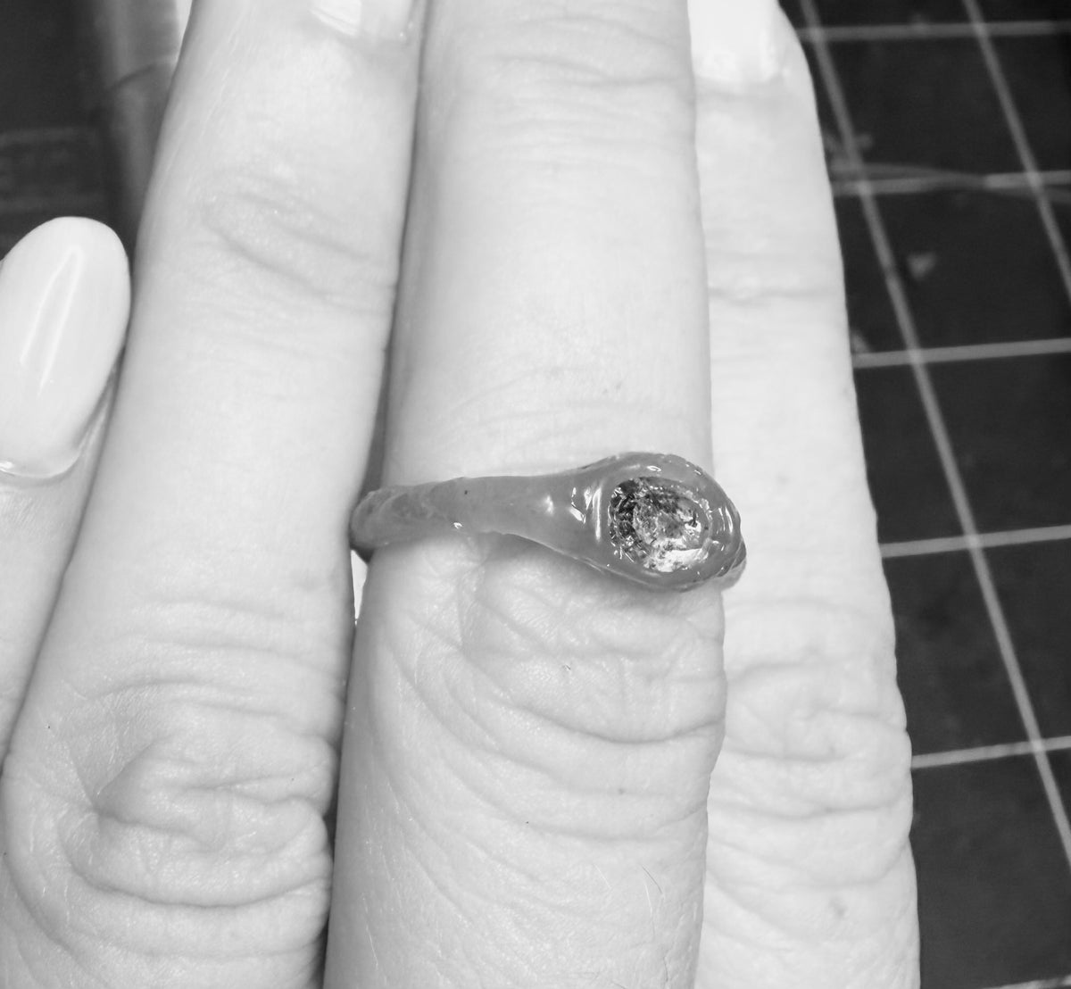 Custom Oval Salt and Pepper Diamond Ring / Molten Sterling