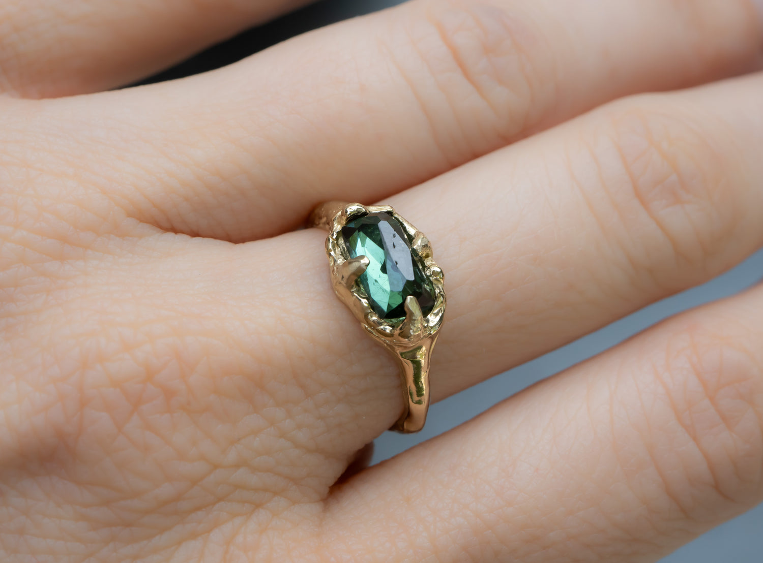 Mermaid Green Tourmaline Ring in 14k Gold Setting - mossNstone
