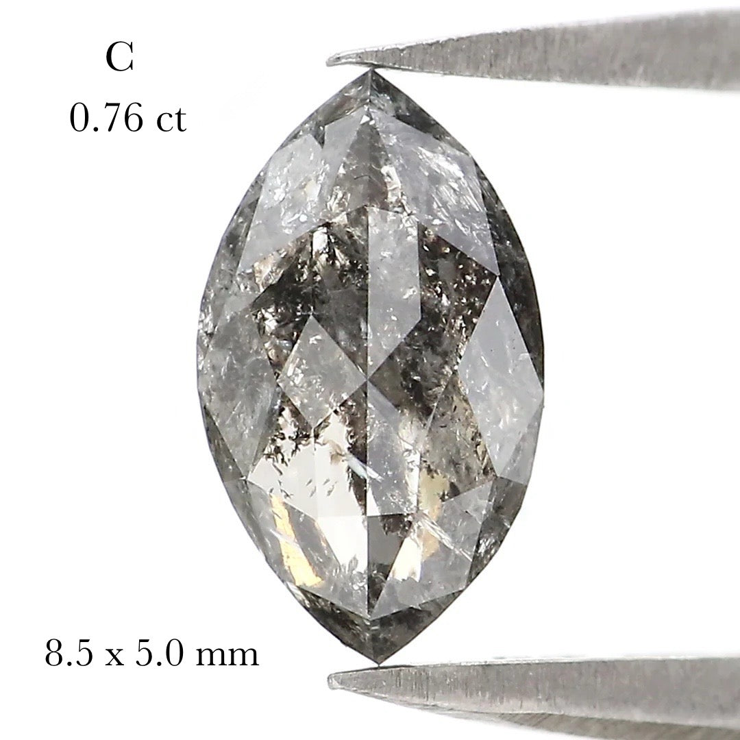 Custom Maquis salt snd pepper Diamond Ring, 14k Rose Gold - Salt and Pepper Diamond Ring- mossNstone