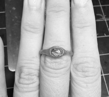 Custom Oval Salt and Pepper Diamond Ring / Molten Sterling