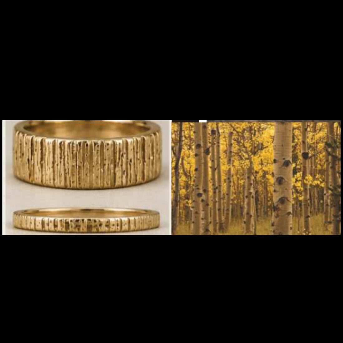Custom Aspen Style Textured Tree Bark Wedding Ring Set