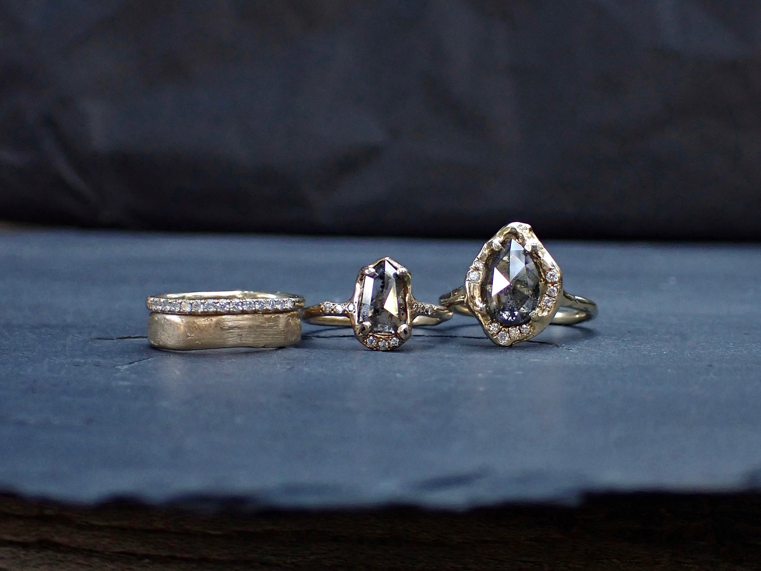 Custom Salt and Pepper Diamond Engagement Rings