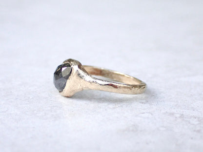 Slanted Pear, Salt and Pepper Signent Style Diamond Engagement Ring in Raw Gold