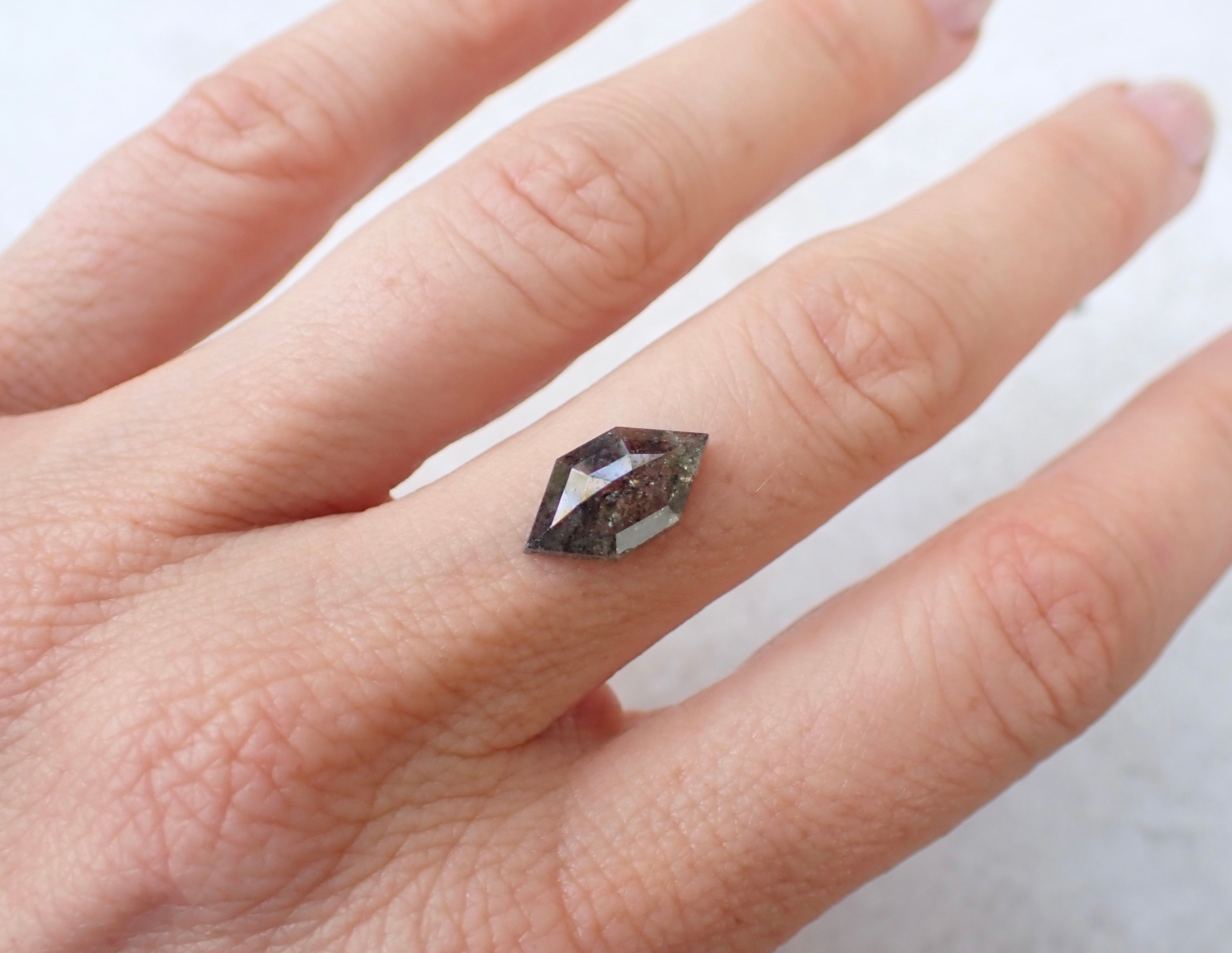 Custom Salt and Pepper Elongated Hexagon Diamond Ring for Luis