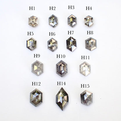 Custom: Elongated Hexagon Cut, Salt and Pepper Diamond Engagement Ring