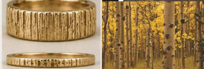 Custom Aspen Style Textured Tree Bark Wedding Ring Set