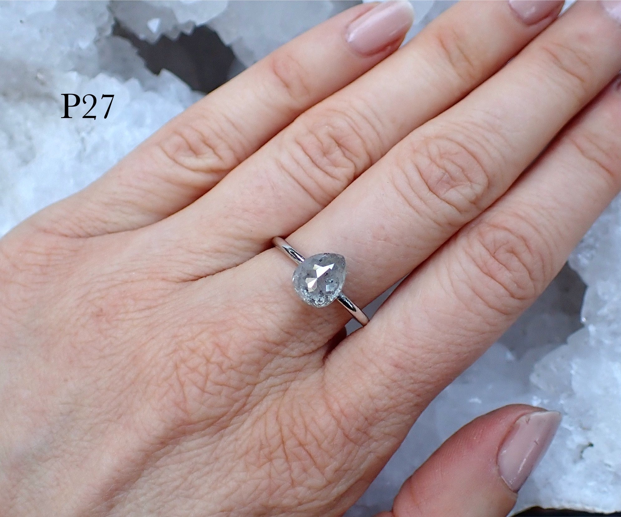 Pear Diamond Viewing - Salt and Pepper Diamond Ring- mossNstone