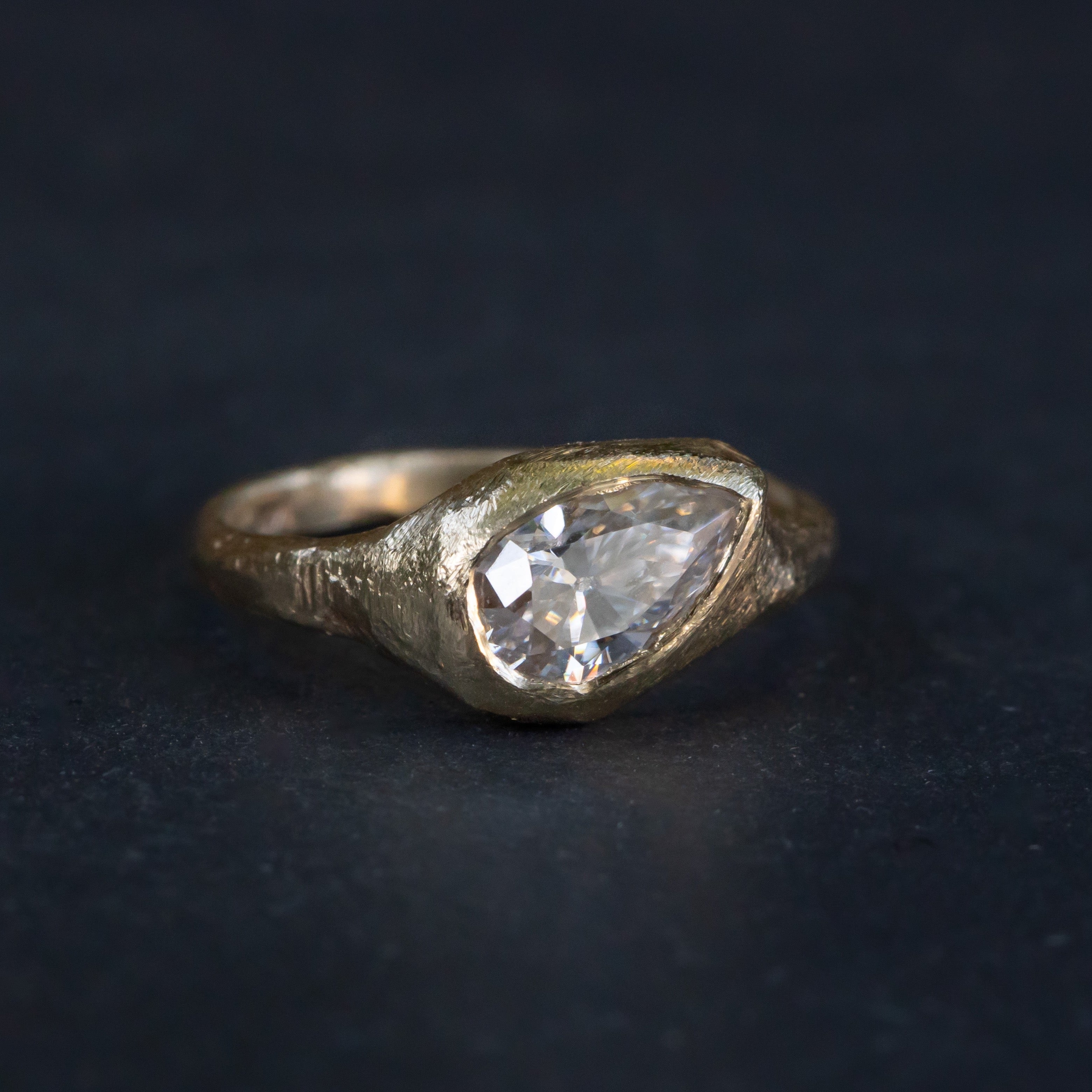 Custom Lab Diamond- Slanted Pear, Signent Style Diamond Engagement Ring - Salt and Pepper Diamond Ring- mossNstone