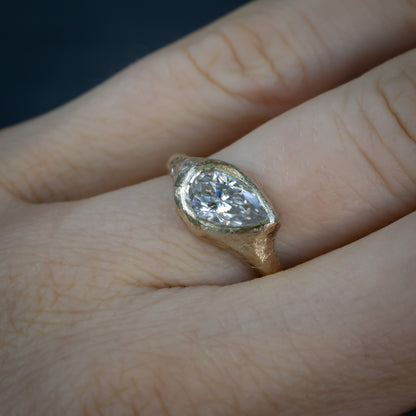 Slanted Pear, Signent Style Diamond Engagement Ring