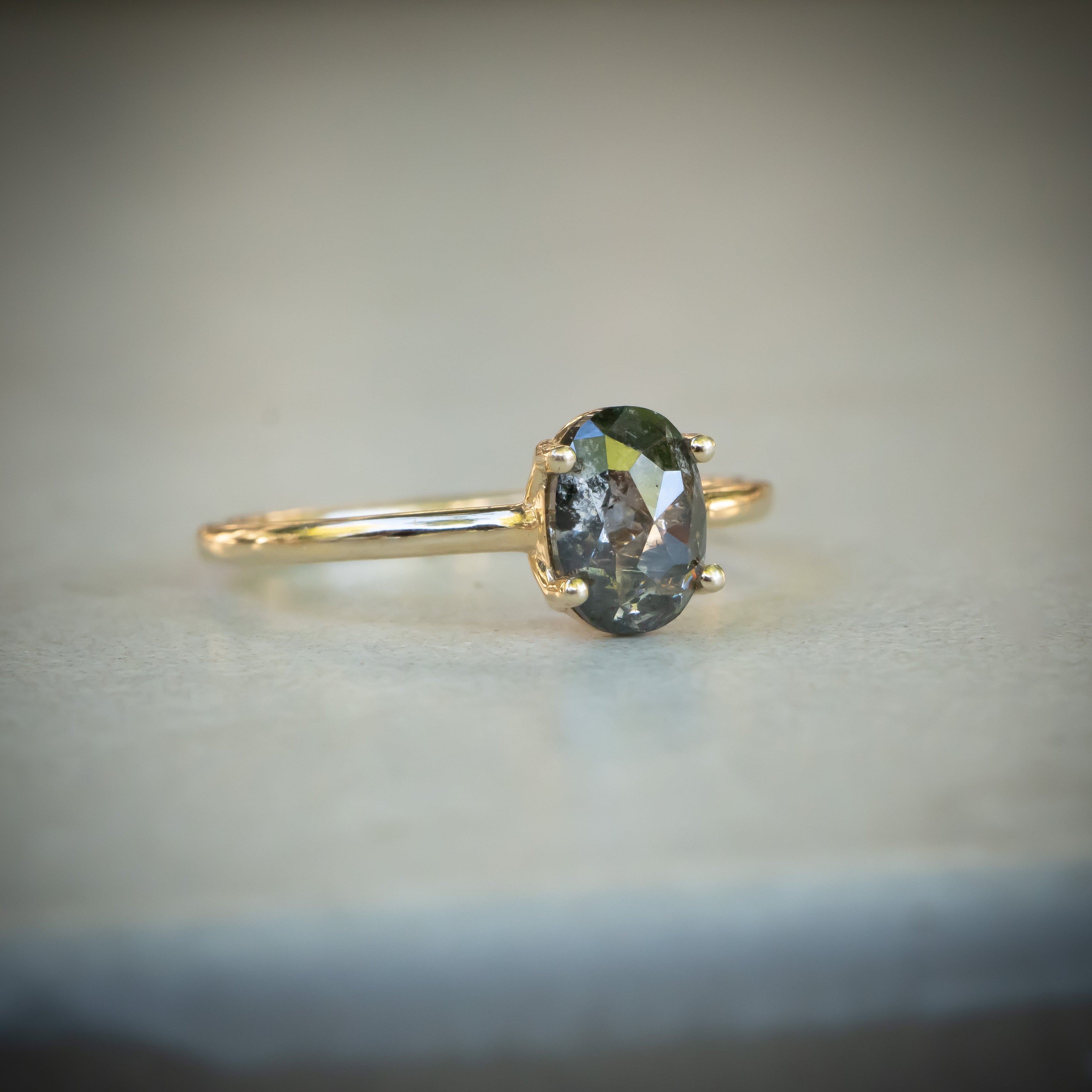 Oval Solitare Salt and Pepper Diamond Ring