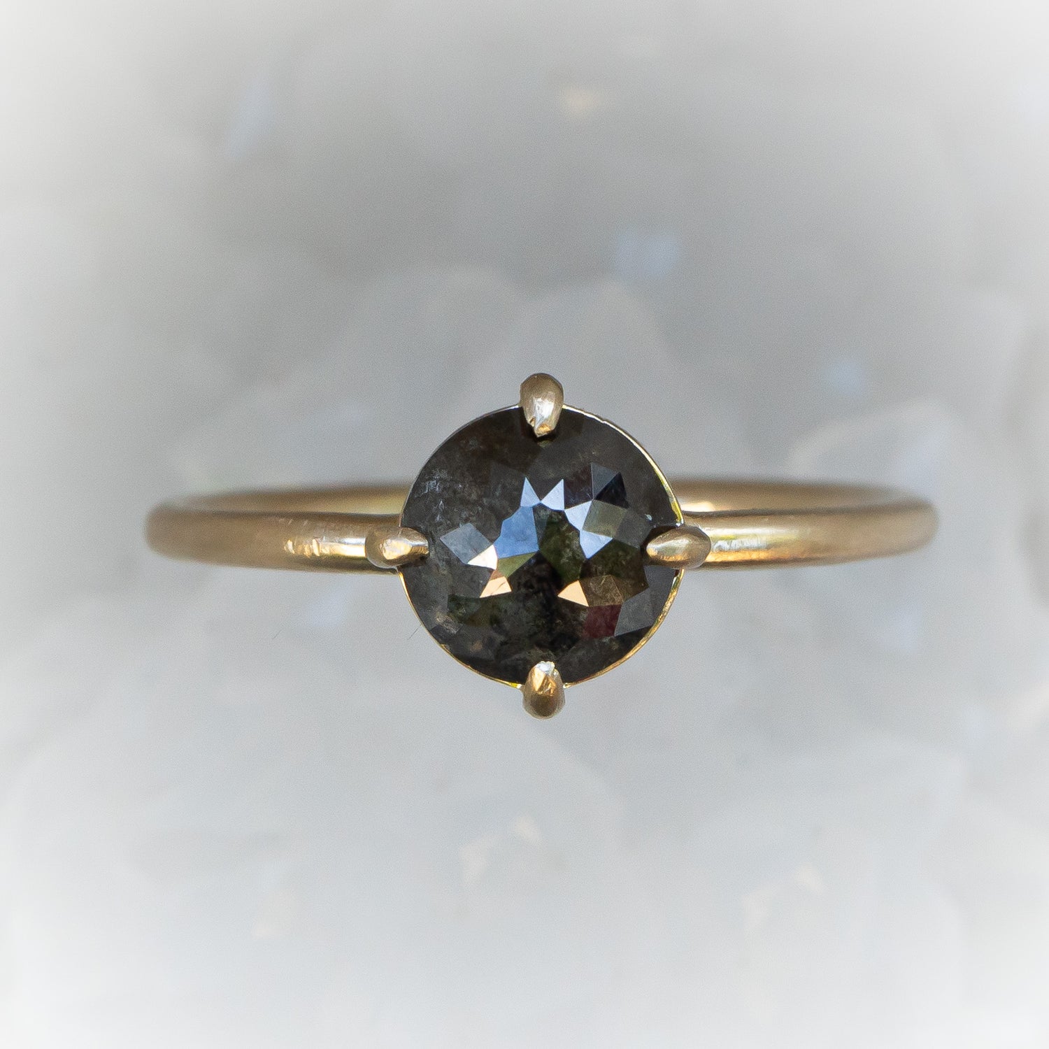 Round Salt and Pepper Black Diamond Ring, Rose Cut Compass Ring