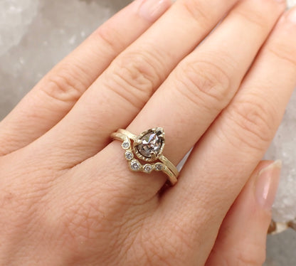 Salt and Pepper Pear Solitaire Diamond, Hand Carved in 14k yellow gold