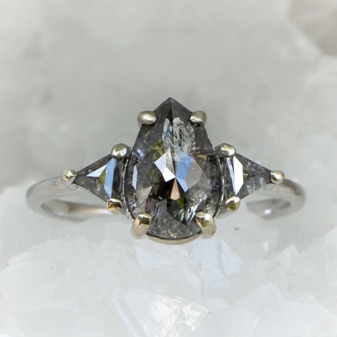 Salt and pepper diamond engagement ring. black diamond, Pear ring