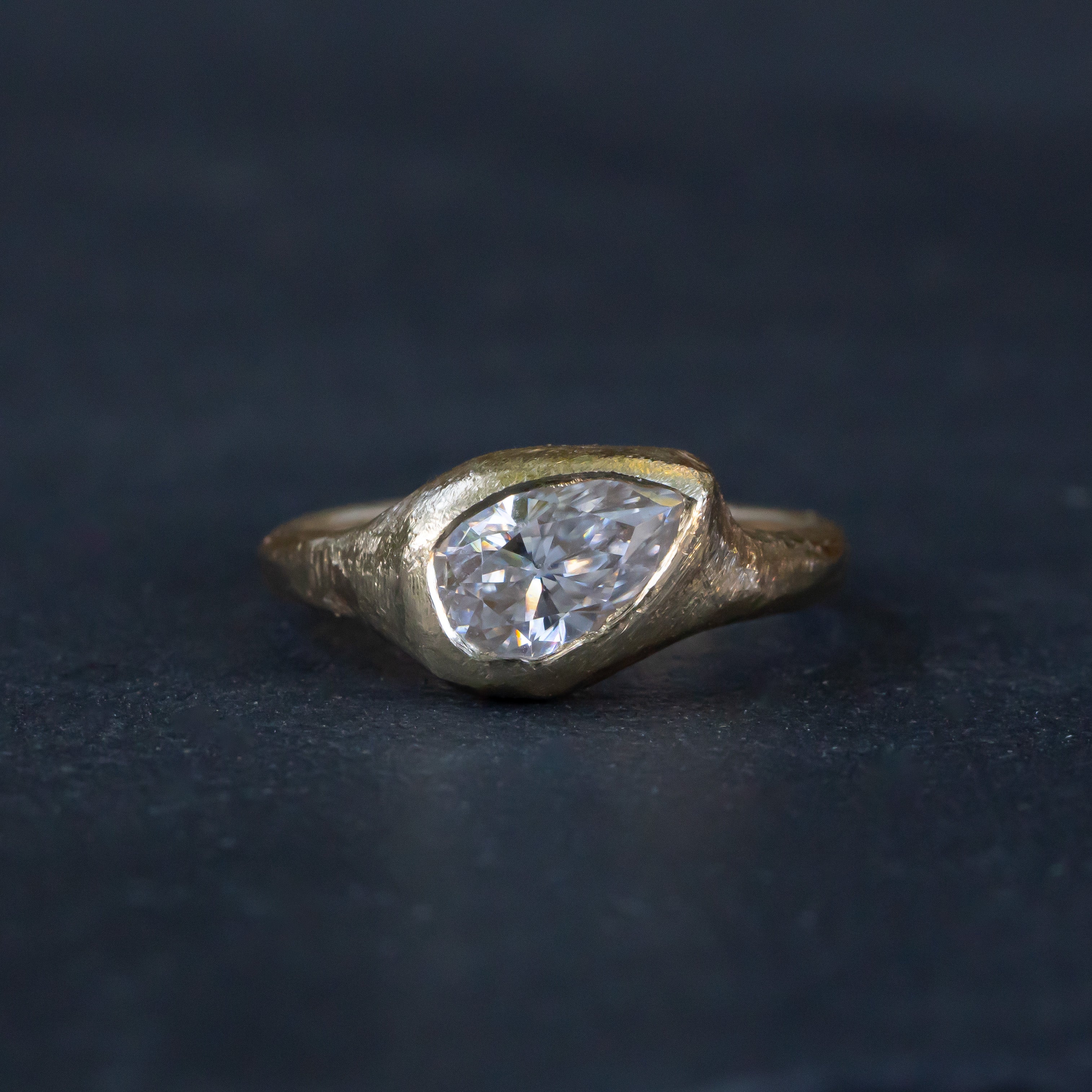 Slanted Pear, Signent Style Diamond Engagement Ring